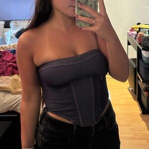 Urban Outfitters Out From Under Black and Gray Striped Top